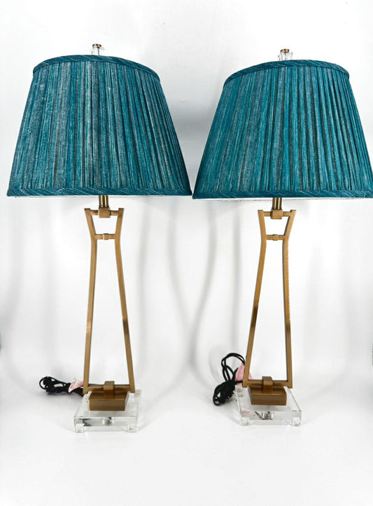 UTTERMOST Brass & Lucite Pair of Lamps