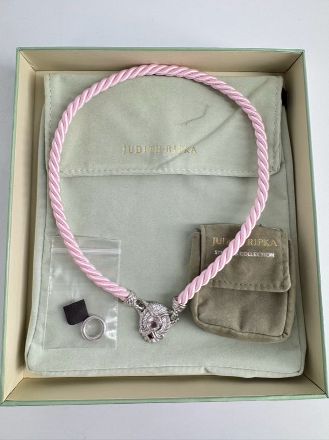 JUDITH RIPKA STERLING SILVER & Cubic Zirconia Pink Cord Necklace