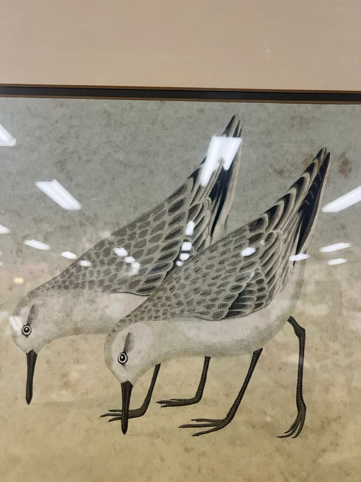 D. GROSE Hand Colored Sandpipers Lithograph in Brushed Gold Frame