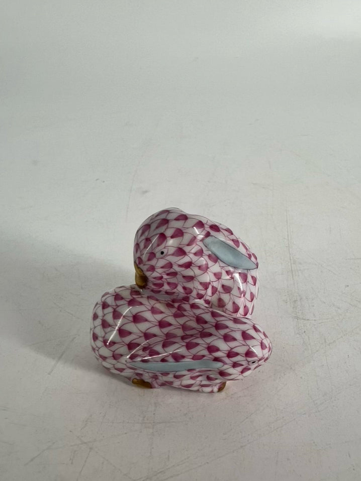HEREND Pink & White Bunnies Cuddling Figurine