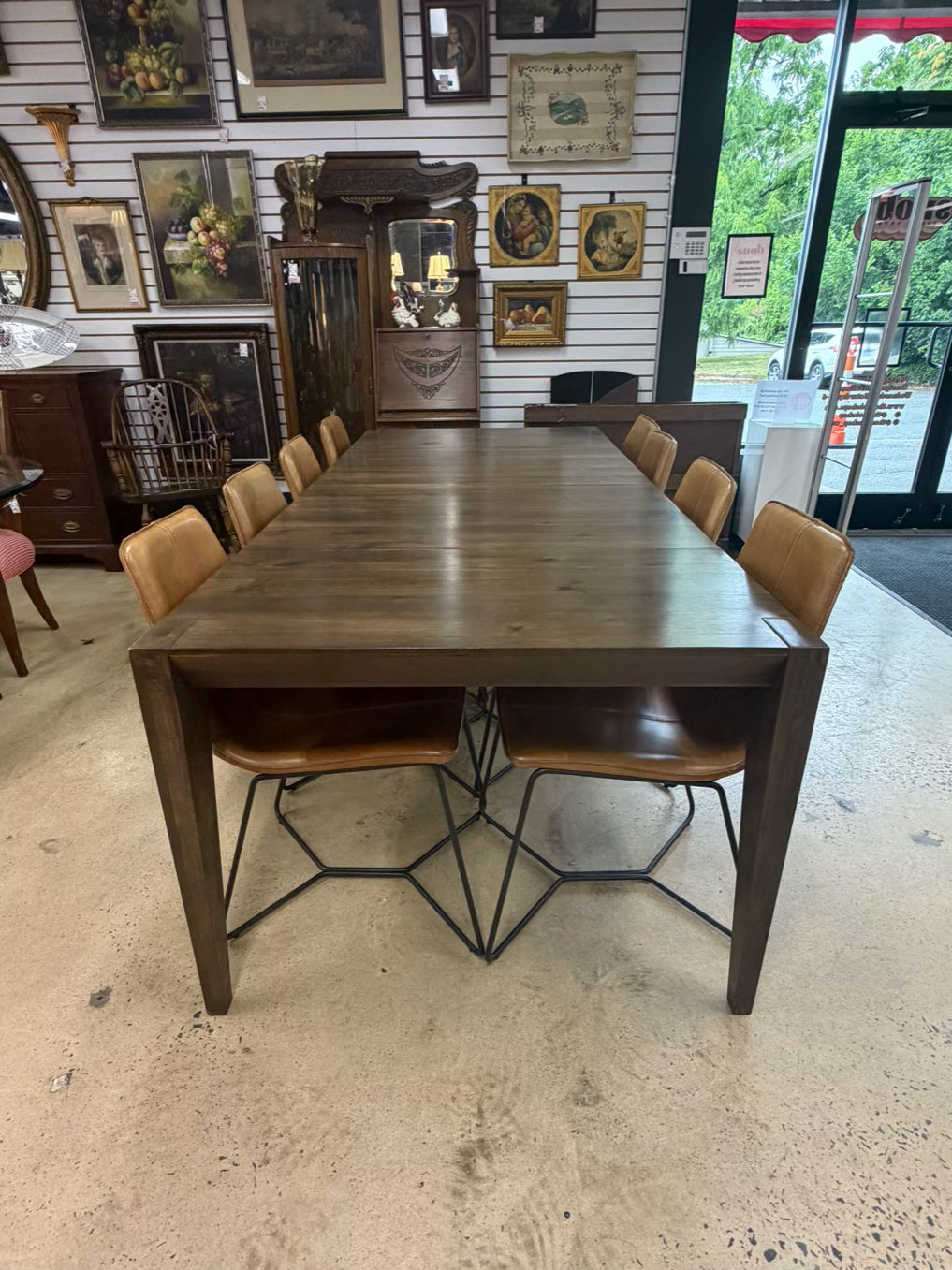 WEST ELM Wood Anderson Dinning Set of Table & 8 Leather Chairs