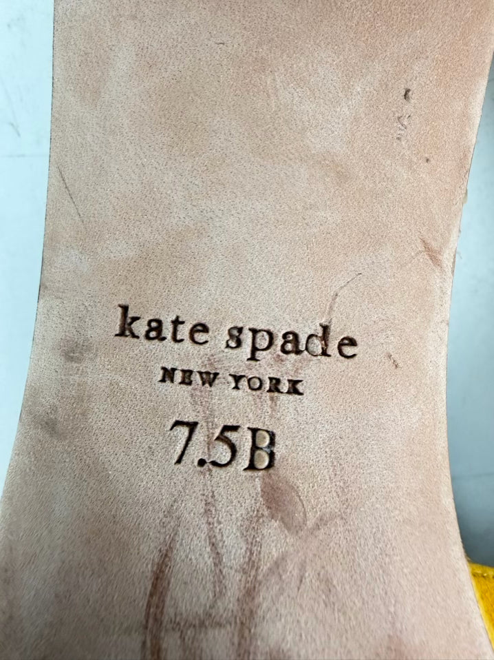 KATE SPADE Size 7.5 Mustard Leather Bow Kitten heels