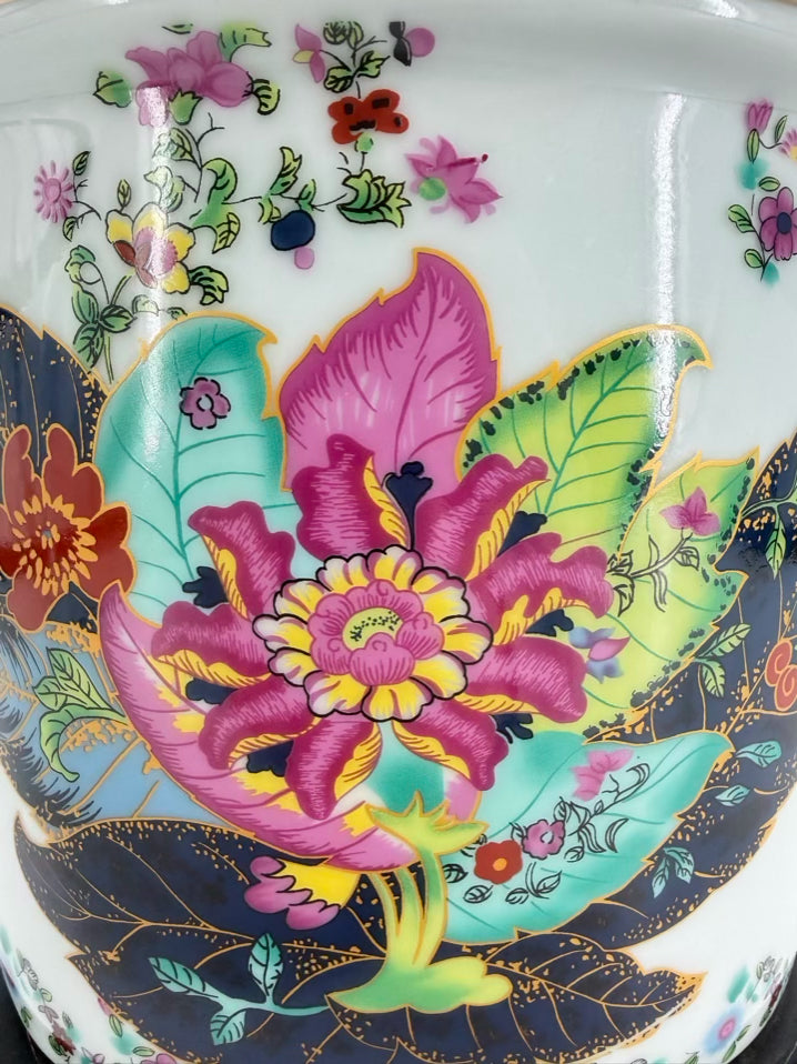 White, Purple, Green & Yellow Porcelain Lamp w/ Shade