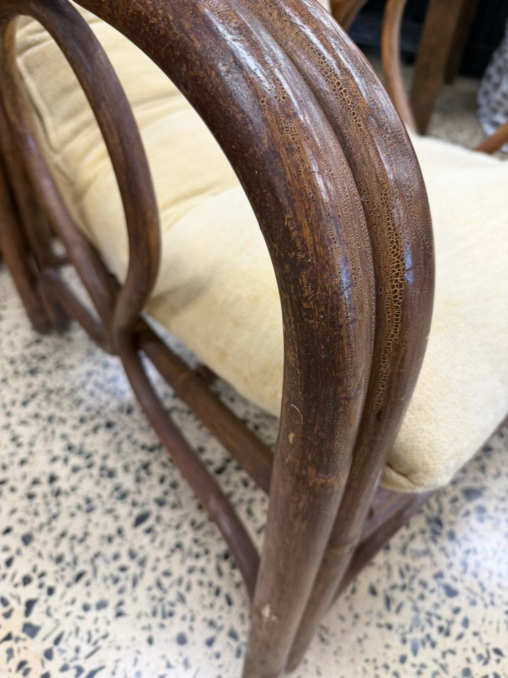 VINTAGE Medium Wood Bamboo Chair w/ Ottoman
