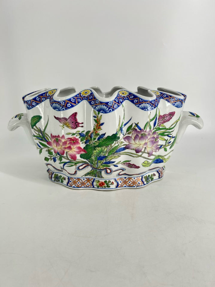 White, Purple & Green Porcelain Floral & fish Foot Bath