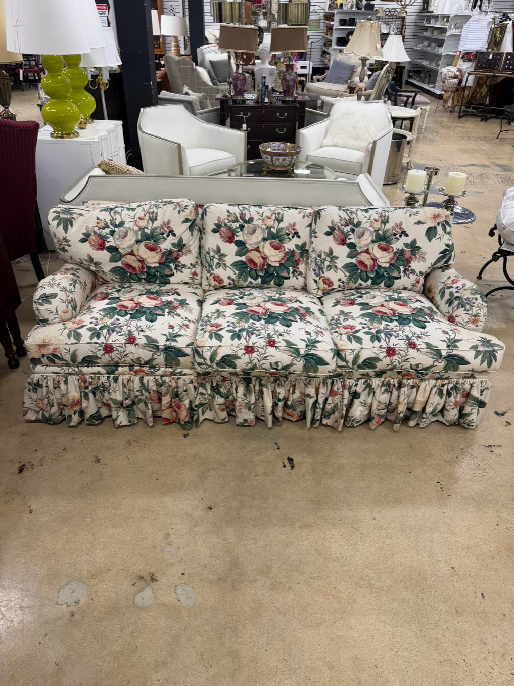 VINTAGE Cream, Pink, Green & Blue 3 Cushion Sofa