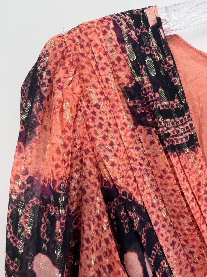 ULLA JOHNSON Size 6 Coral & Purple Silk Belted Dress