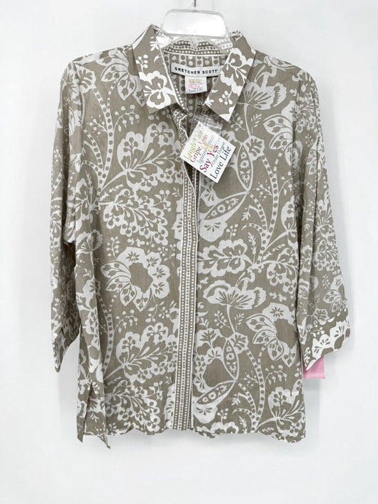 GRETCHEN SCOTT Size L Taupe Print Comfy Cozy Flora Blouse NWT