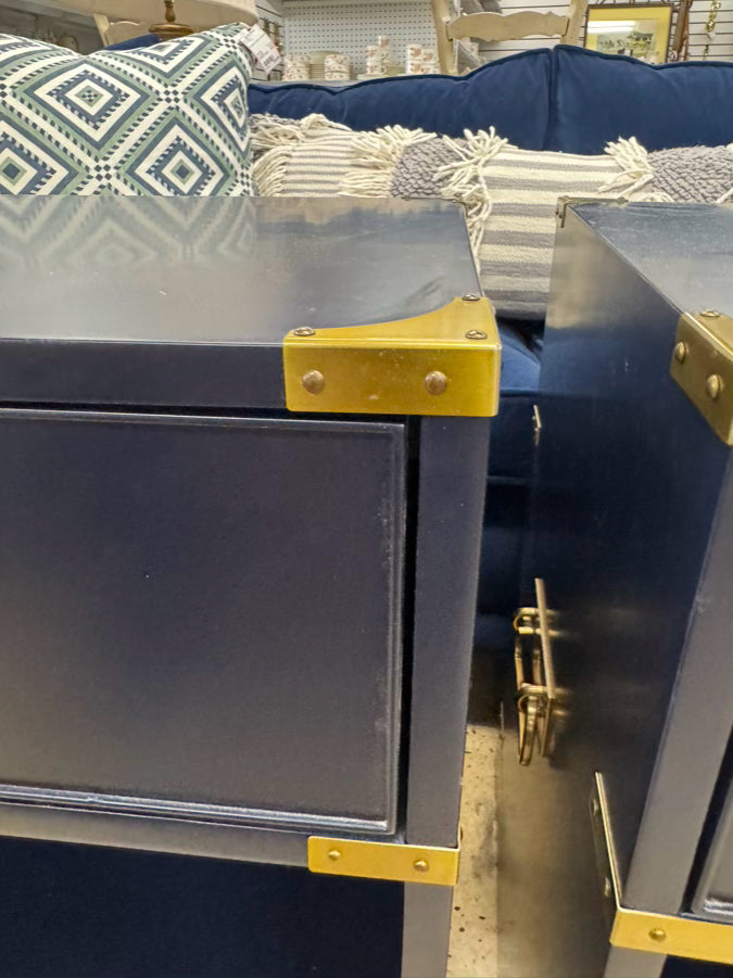 WILLIAMS SONOMA Navy Campaign Pair of End Tables