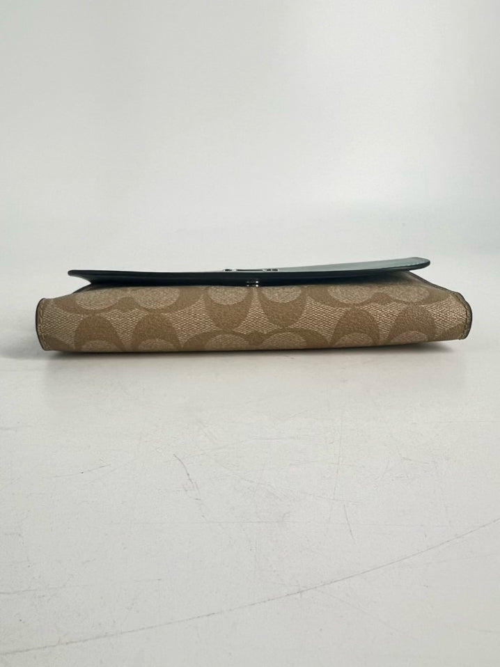 COACH Blue & Taupe Monogram Leather Wallet 2 Piece