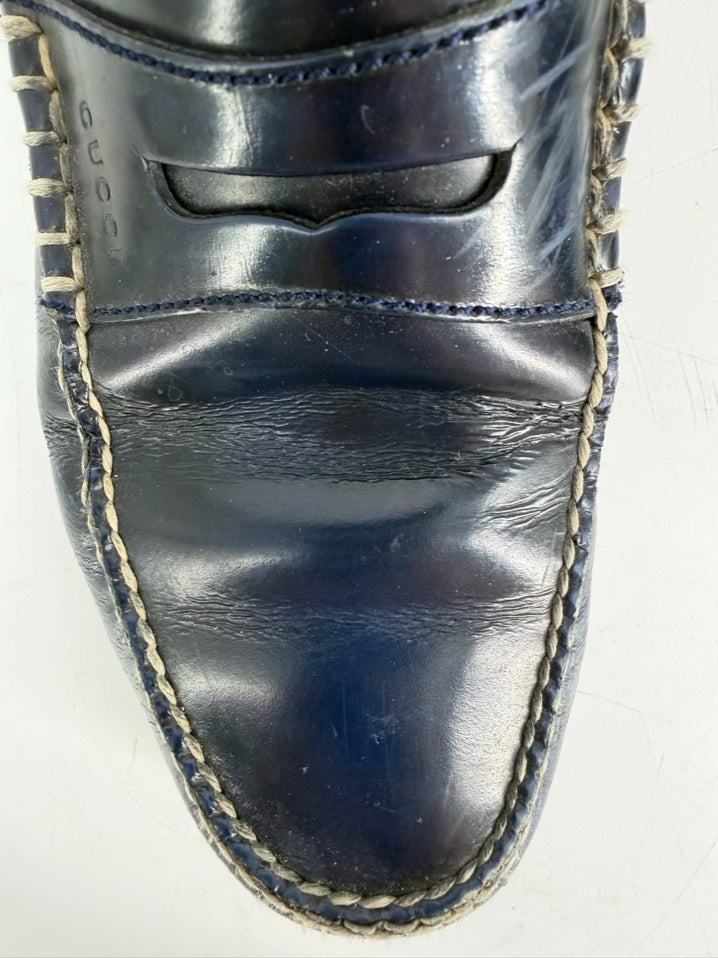 GUCCI Size 8.5 Navy Leather Loafers