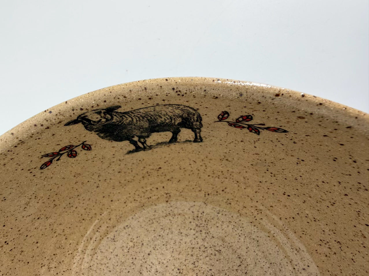 LAKE LISMORE POTTERY Blue & Tan Pottery Bowl w/ Sheep