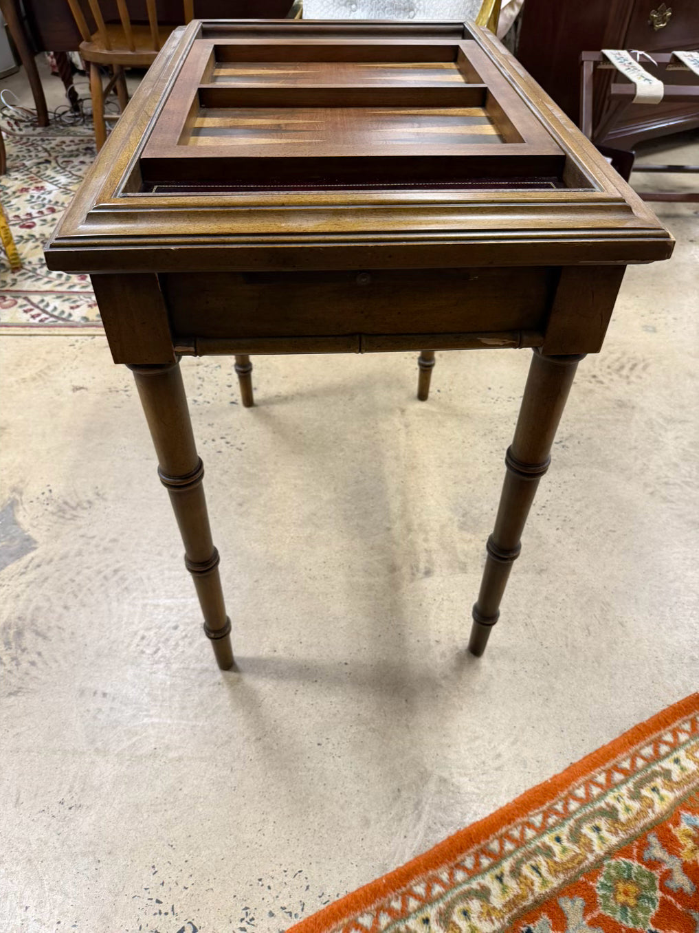 ANTIQUE Wood Game Table w/ Game Side & Solid Top