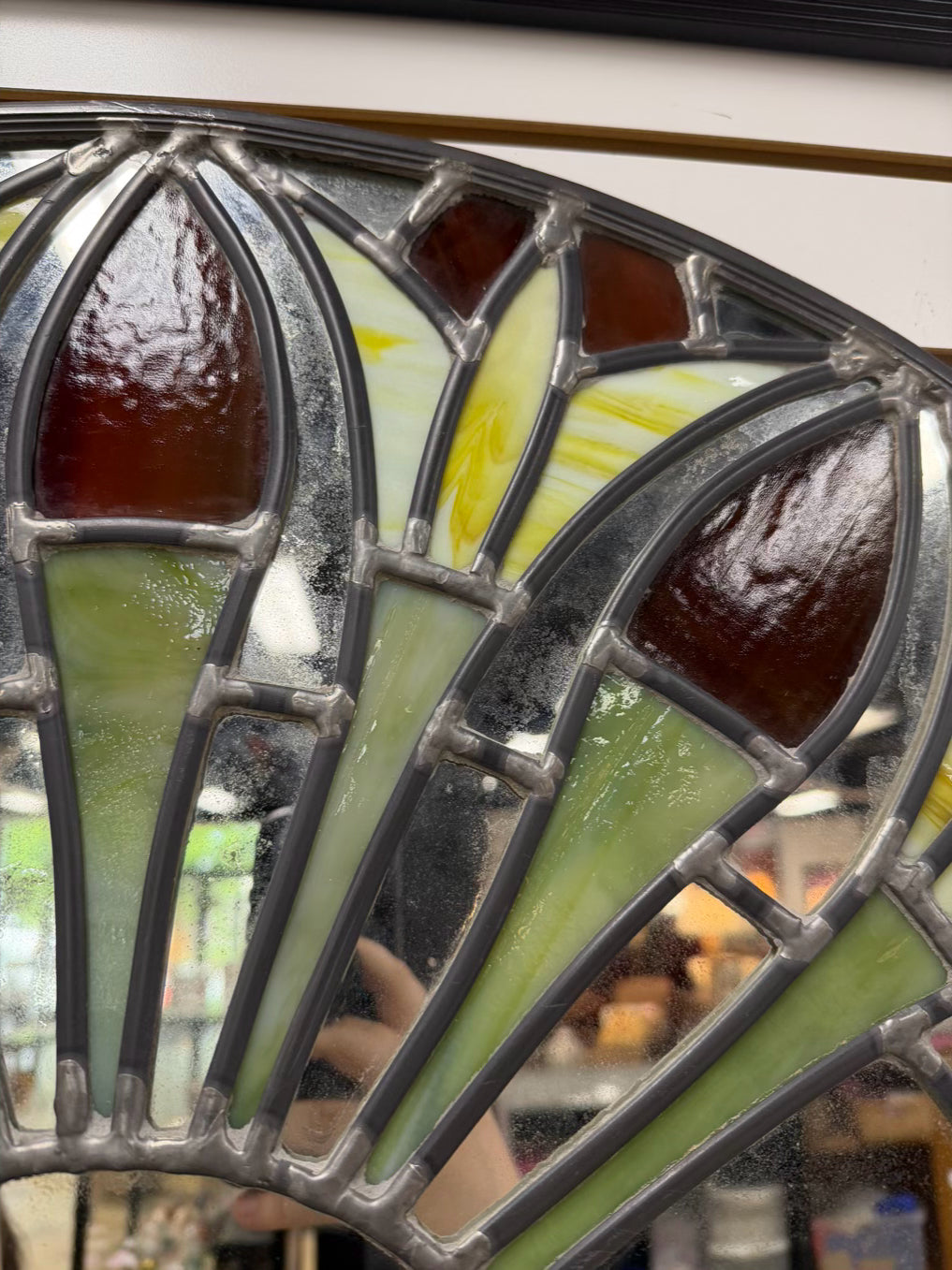 Stained Glass Arched Mirror w/ Flower Design