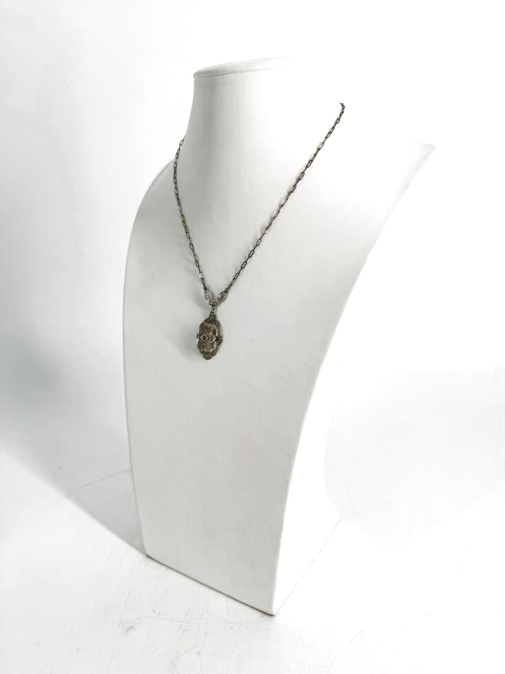 Silver Like Clear Emerald Cut Art Deco Necklace