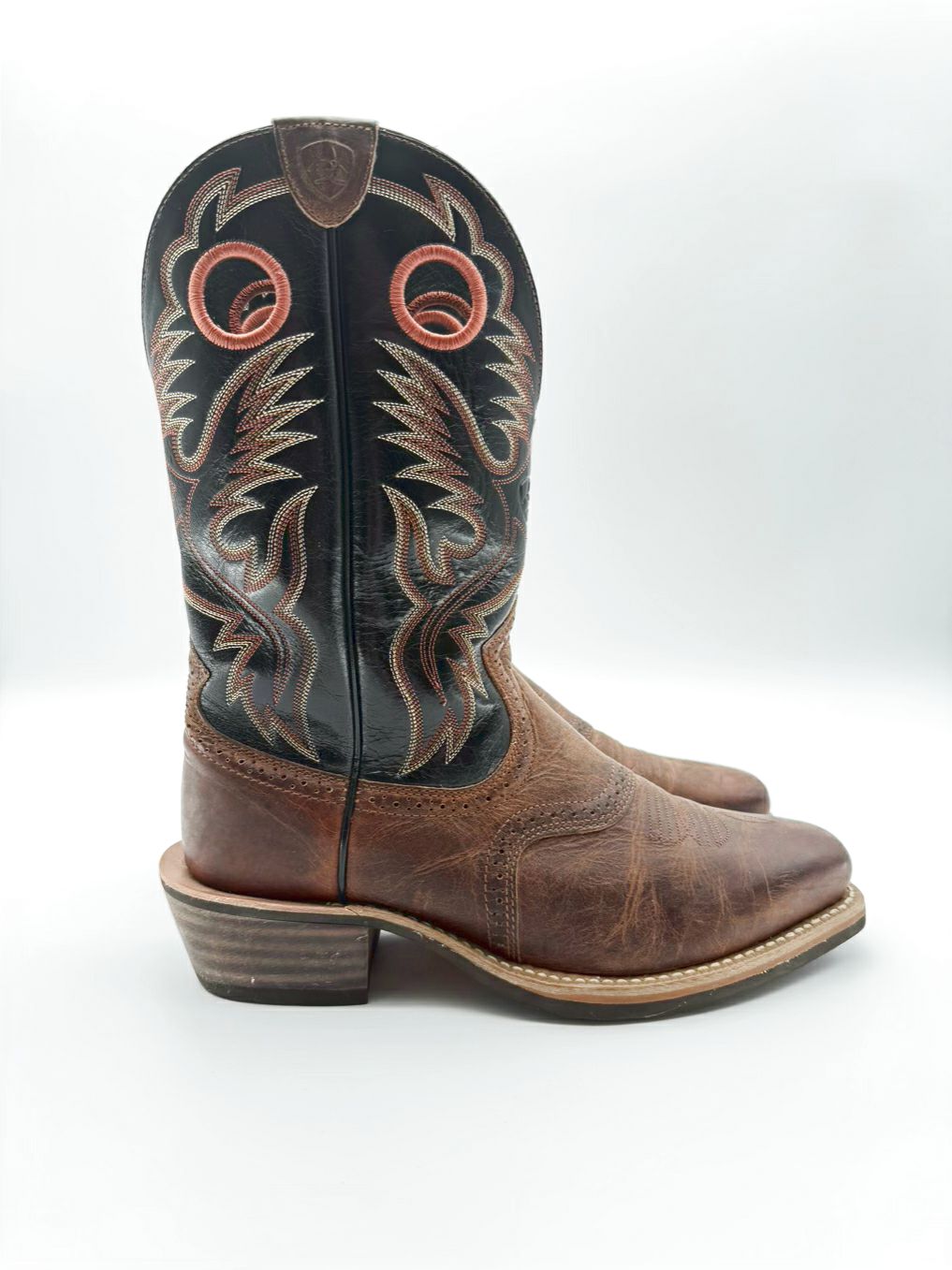ARIAT MENS Size 9 Black, Brown & Rust Leather Cowboy Boots