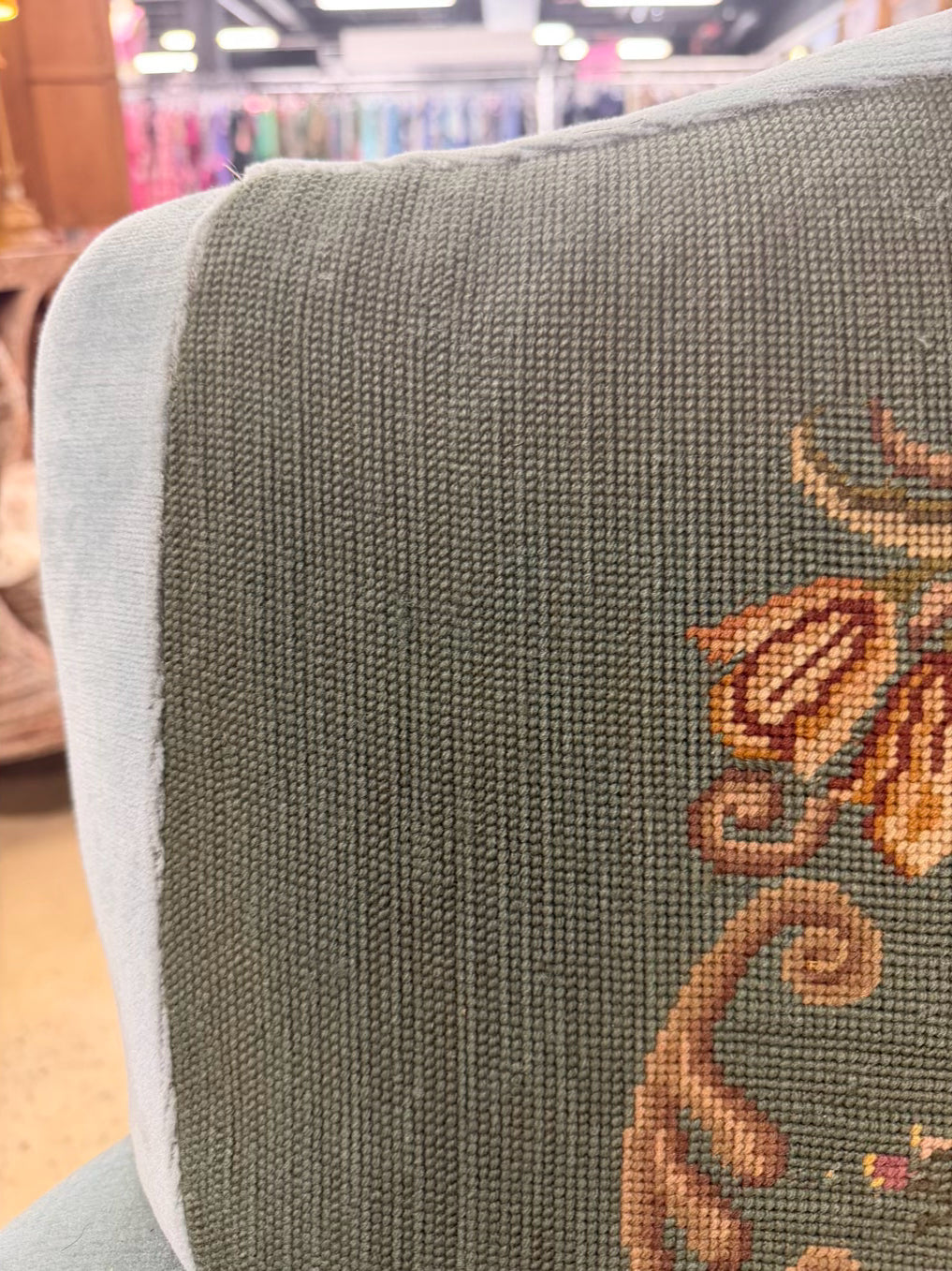 Blue & Pink Wood Queen Ann Chair w/ Needlework