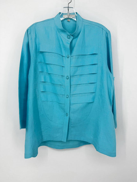 LORAIN CROFT Size M Aqua Linen Button Up Top