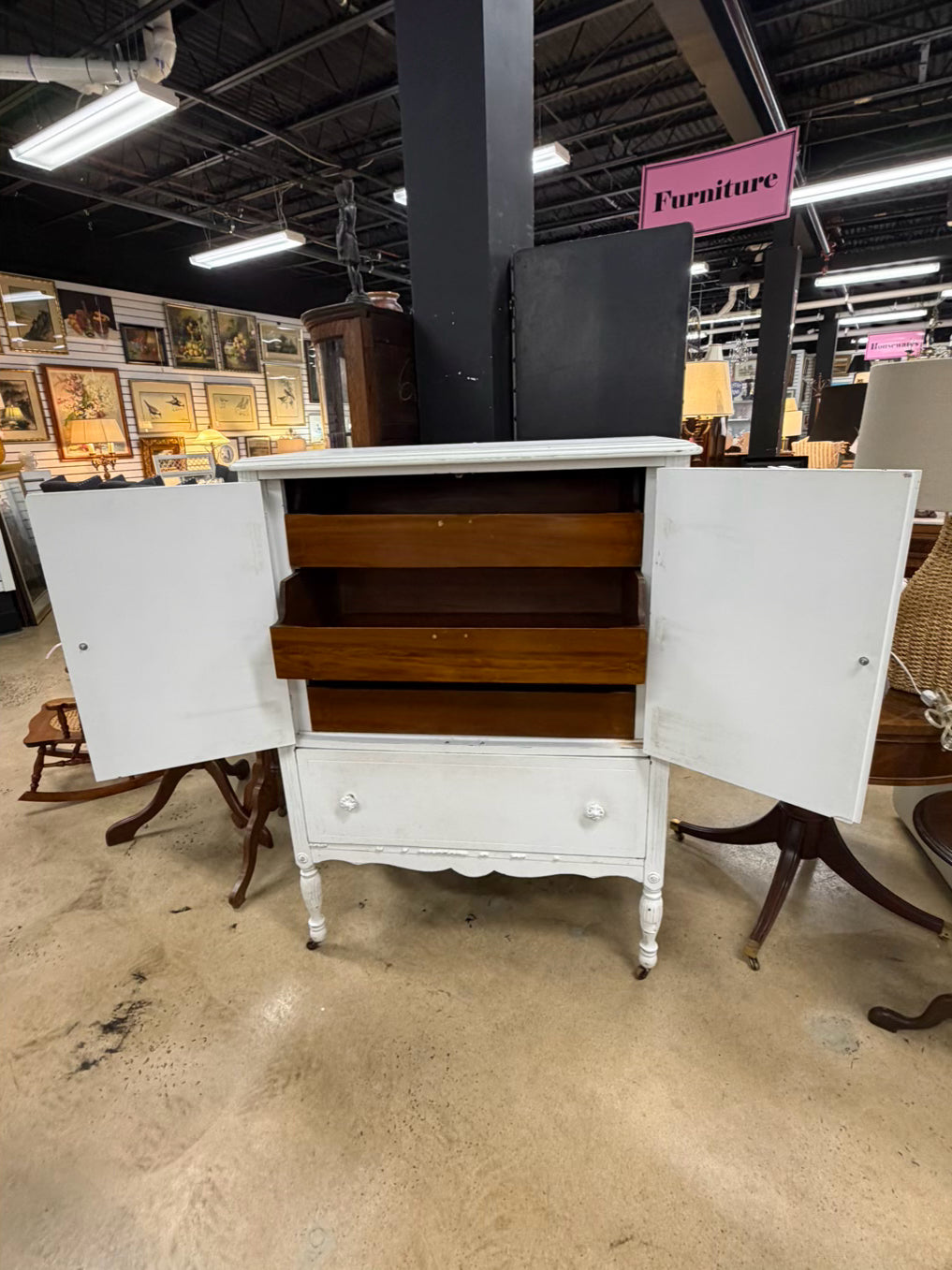 VINTAGE White Wood Shabby Chic Chest
