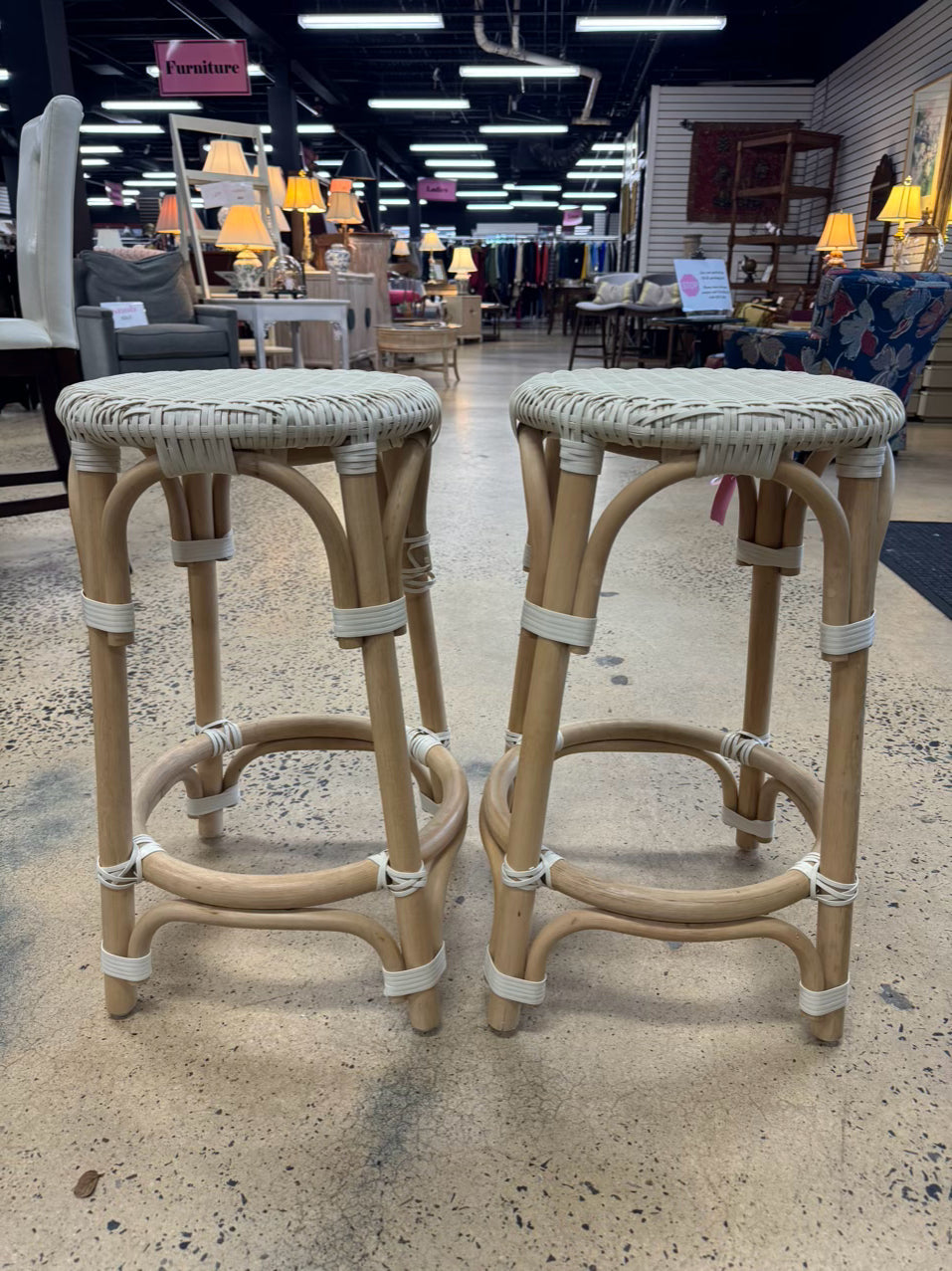 White & Brown Bamboo Pair of Counter Height stools