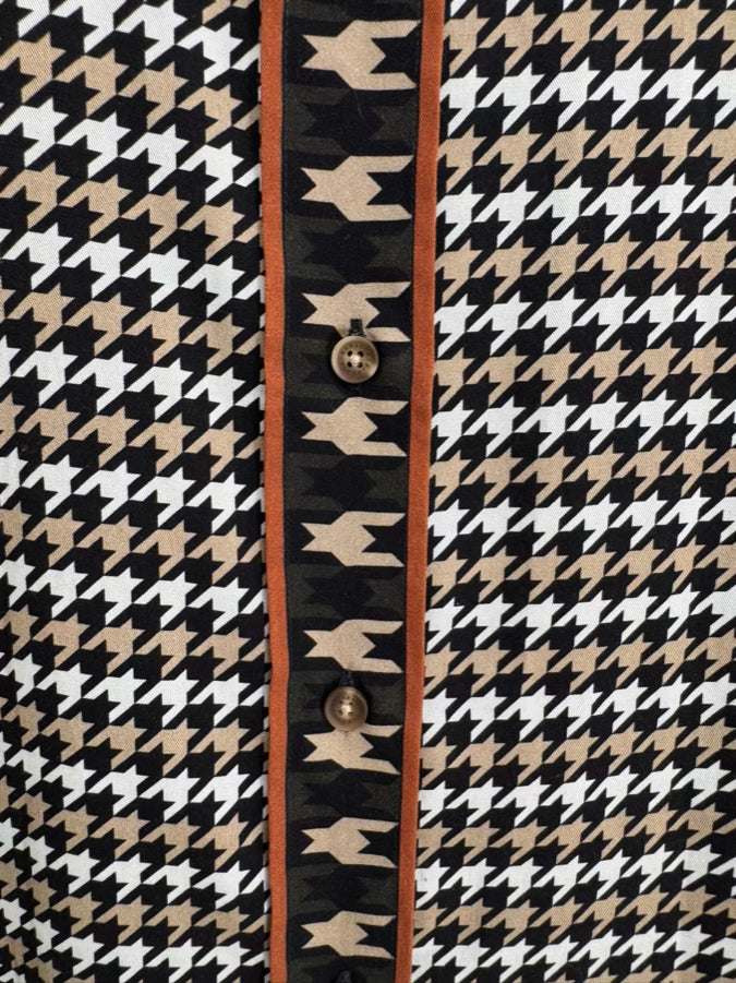 BARBOUR Size 14 Tan & Black Houndstooth Blouse NWT