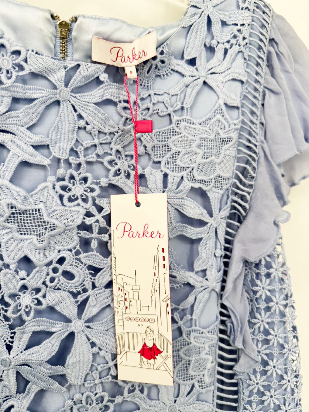 PARKER Size 8 Lilac Lace Ruffle Silk Dress NWT