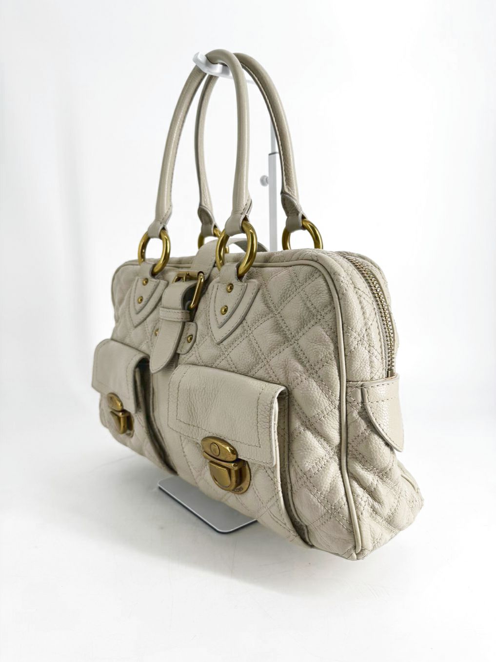 MARC JACOBS Cream Leather Quilted Purse