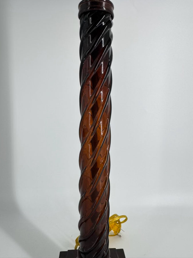 VINTAGE THE BRADBURY GALLERY Amber Glass Lamp w/ Leather Look Shade