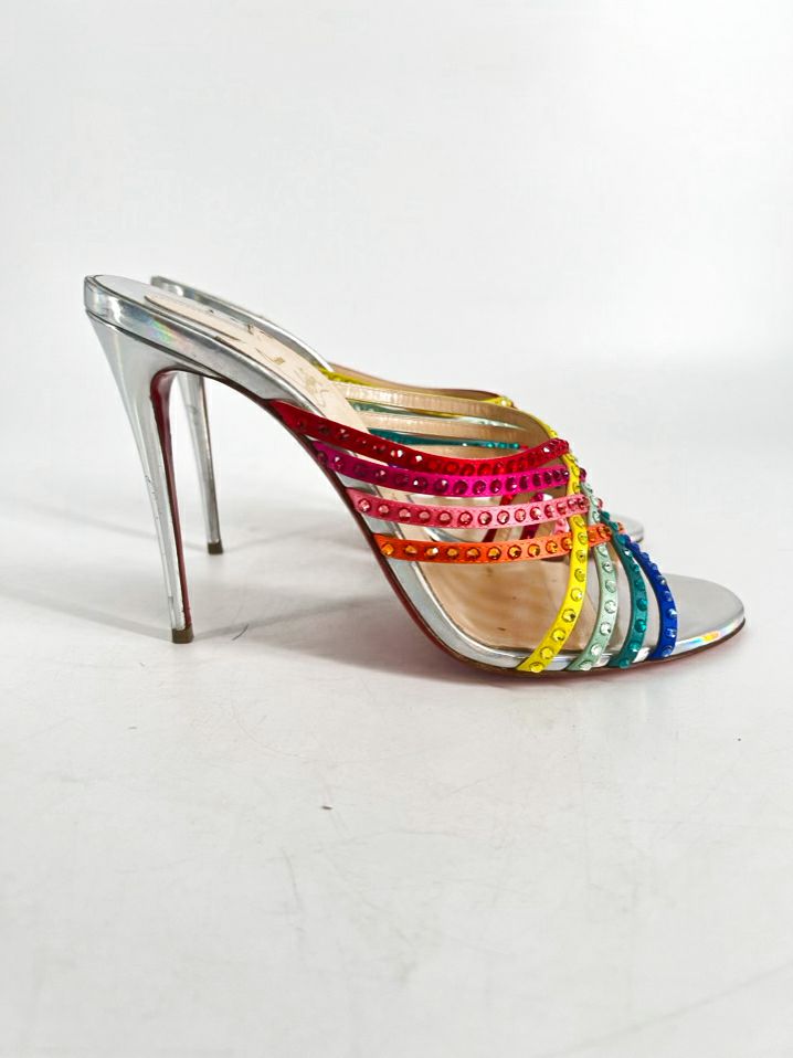 CHRISTIAN LOUBOUTIN Size 40 Multi Color Leather Marthastrass 100 Crystal Slide Pumps