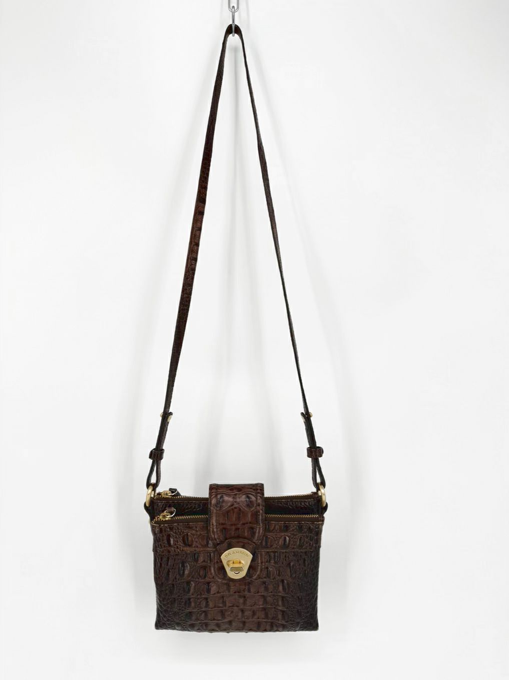 BRAHMIN Chocolate Leather Embossed Crossbody Bag