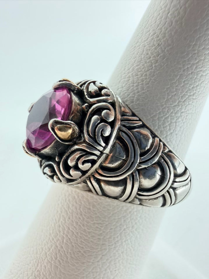 ROBERT MANSE  STERLING SILVER & 18K Pink Topaz Look Bali Style Round Ring