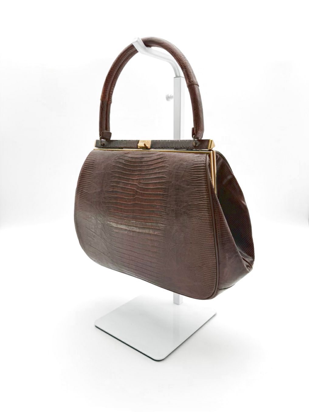 VINTAGE BELLESTONE 1950's Brown Lizard Embossed Top Handle Purse