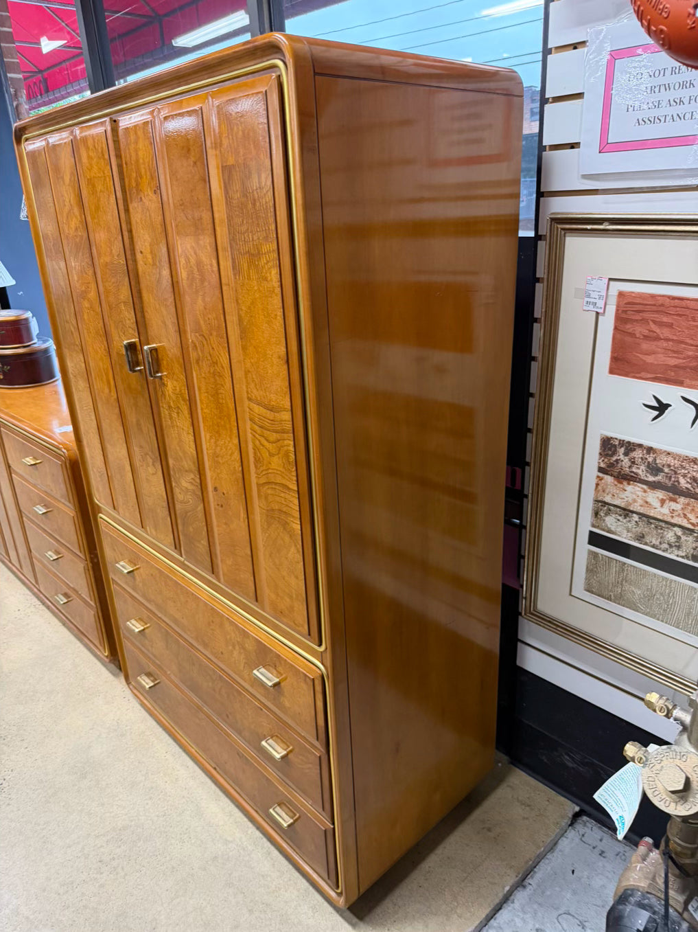 AMERICAN OF MARTINSVILLE  Wood Mid-Century Modern Armoire w/ Drawers & Shelves