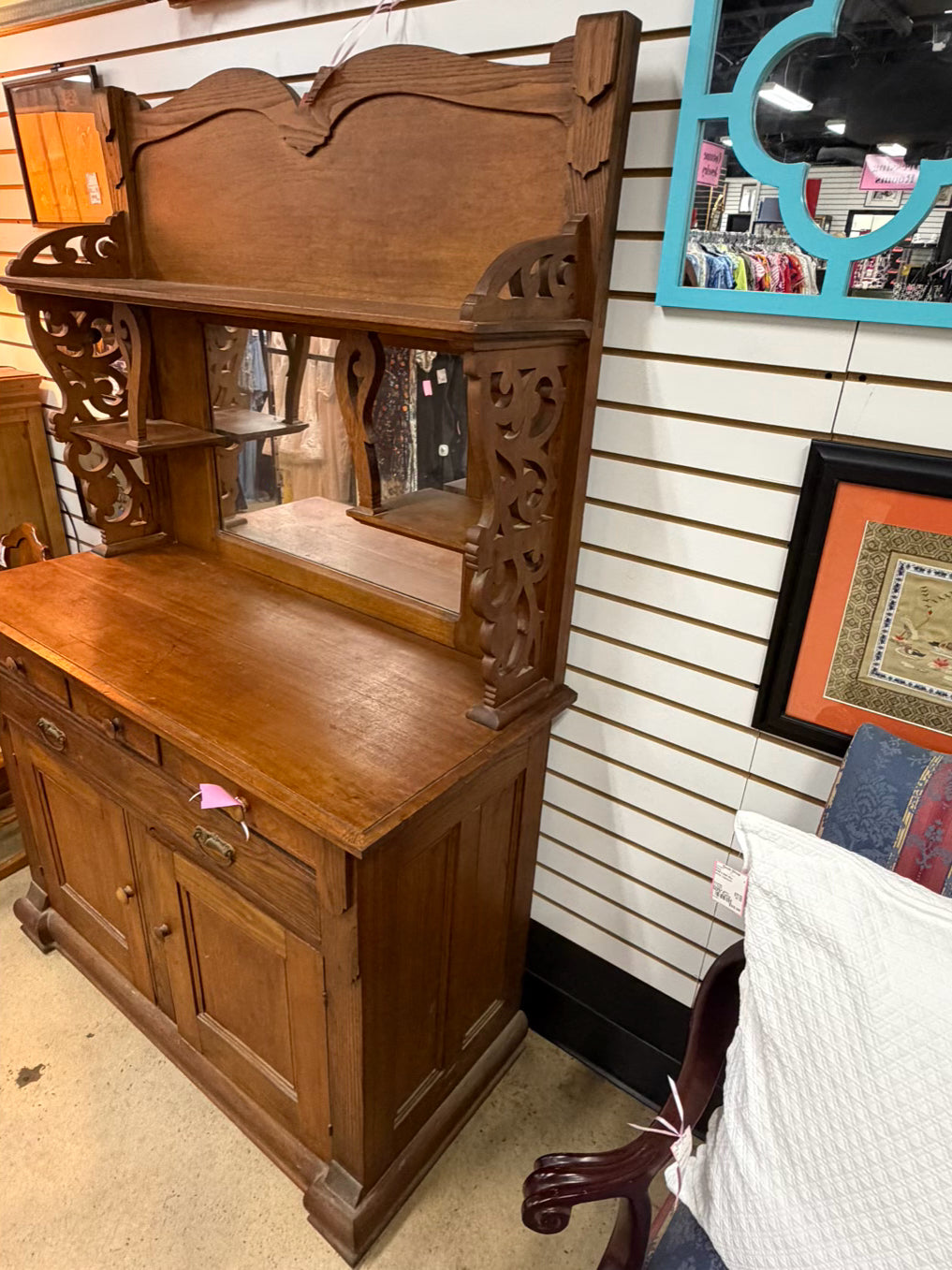 VICTORIAN Oak Side Board 2 Piece