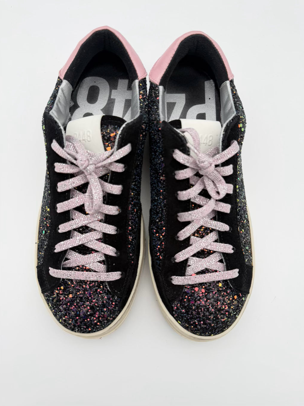 P448 WMNS Size 38 Black Sparkle Sneakers