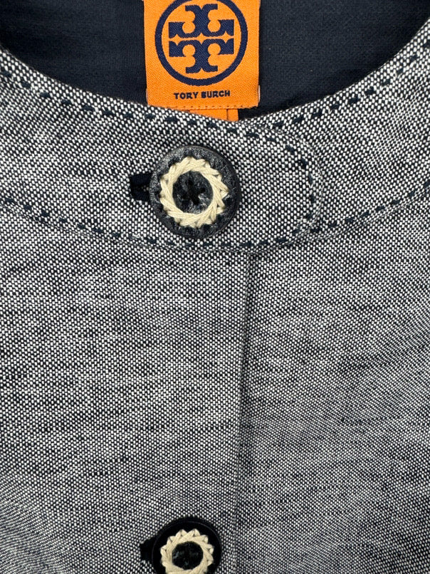 TORY BURCH Size 8 Navy & White Tweed Blazer
