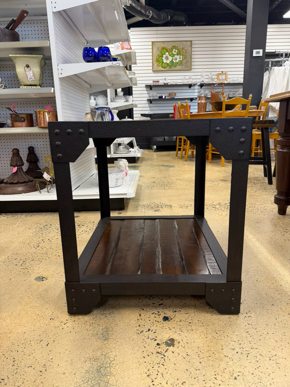 Brown & Black Wood & Metal Industrial Look End Table