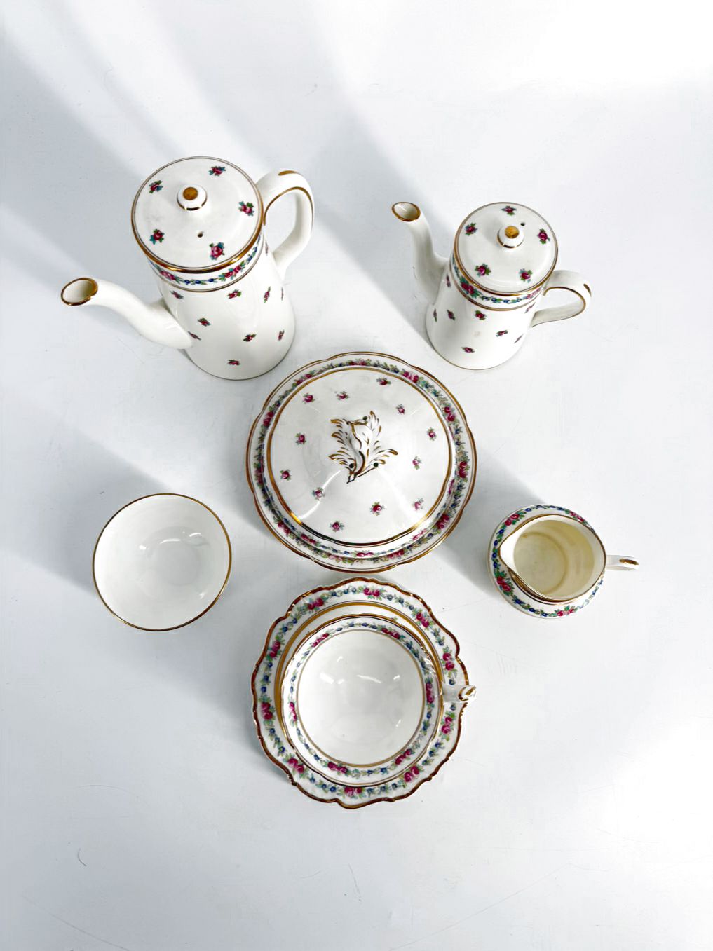 CAULDON White, Pink, Blue & Green China Breakfast Tray Dishware