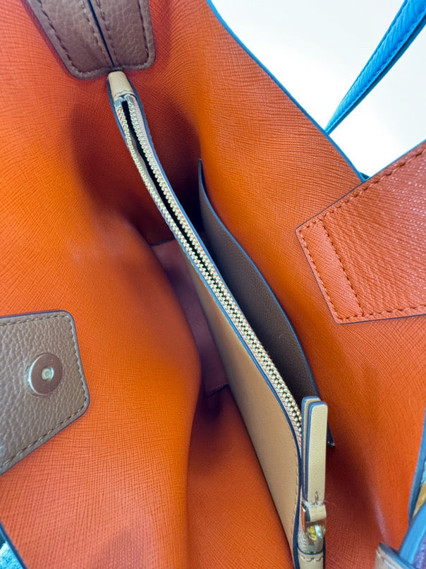 TORY BURCH Camel Leather 2-Strap Perry Bucket Bag