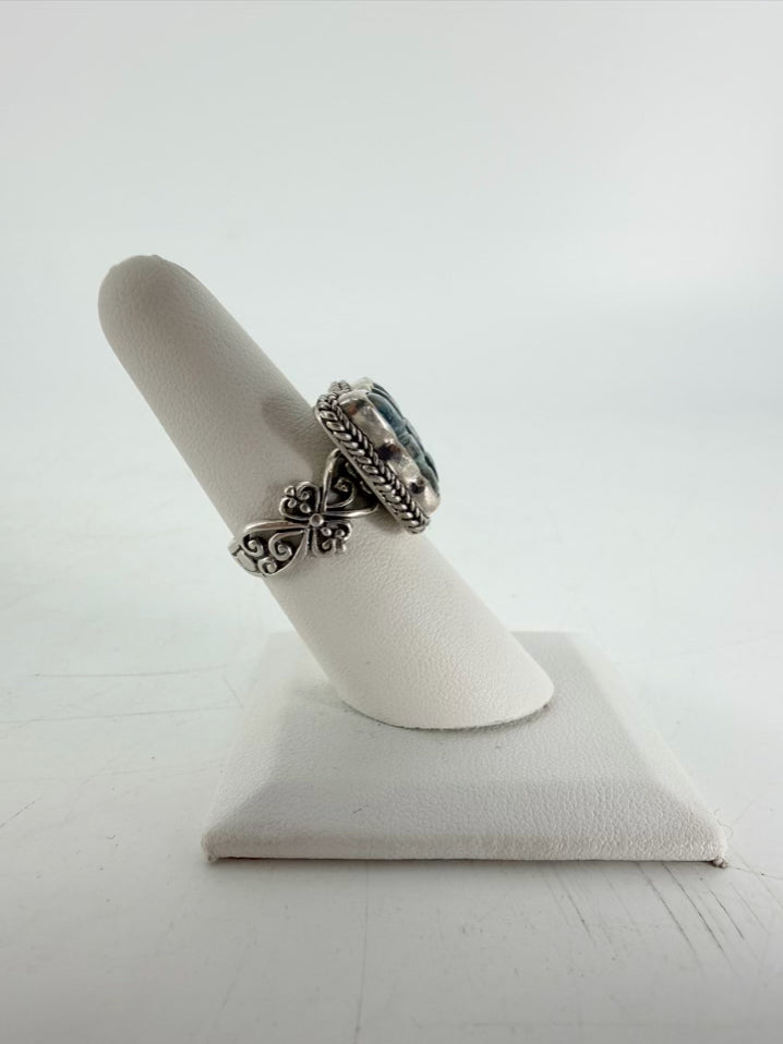 SARDA BALI STERLING SILVER Blue & Green Glass look Butterfly Ring