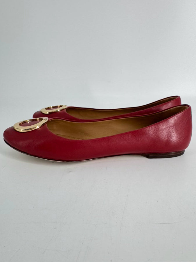TORY BURCH Size 8.5 Cherry Red Leather Flats