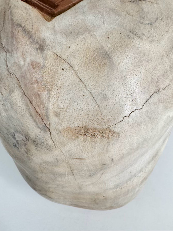 Pink & Cream Carved Wood Elephant Figure