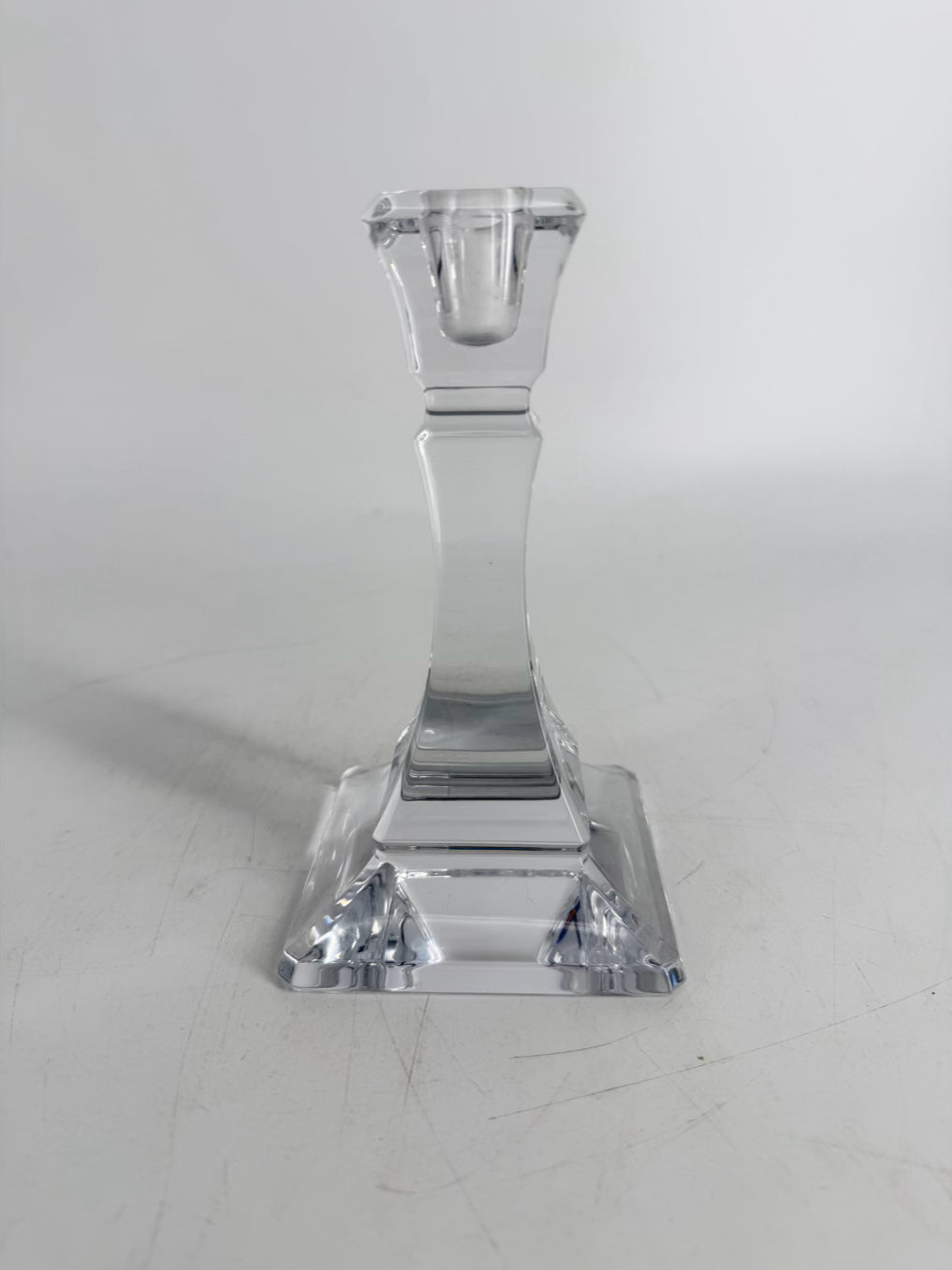 TIFFANY & CO. Clear Glass Short Candleholder w/ Square Base