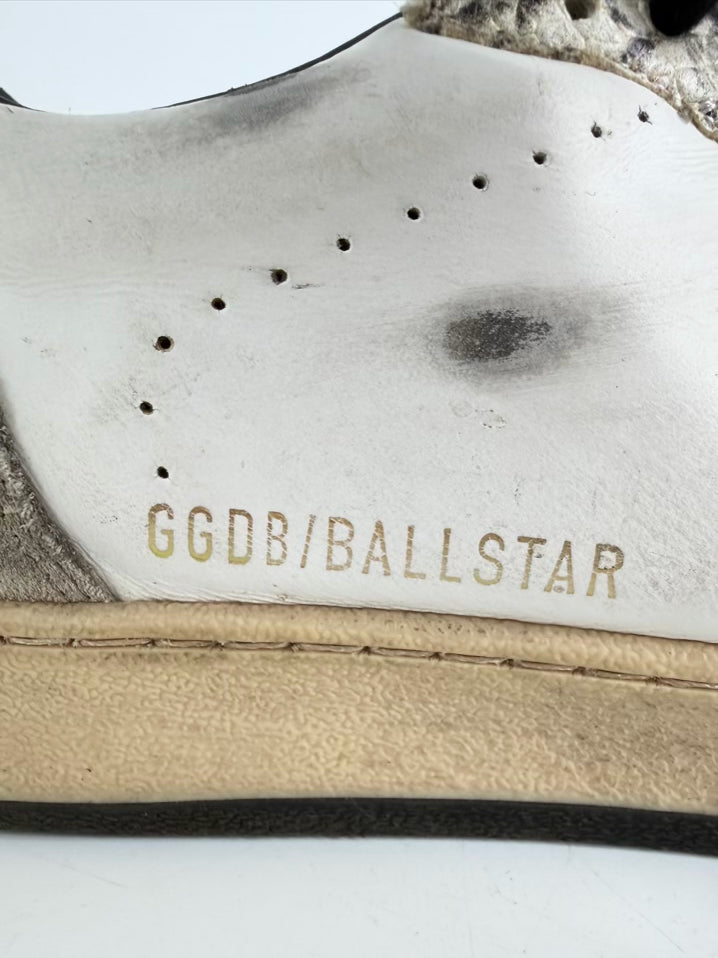 GOLDEN GOOSE Size 45 White & Black Leather Sparkle Sneakers