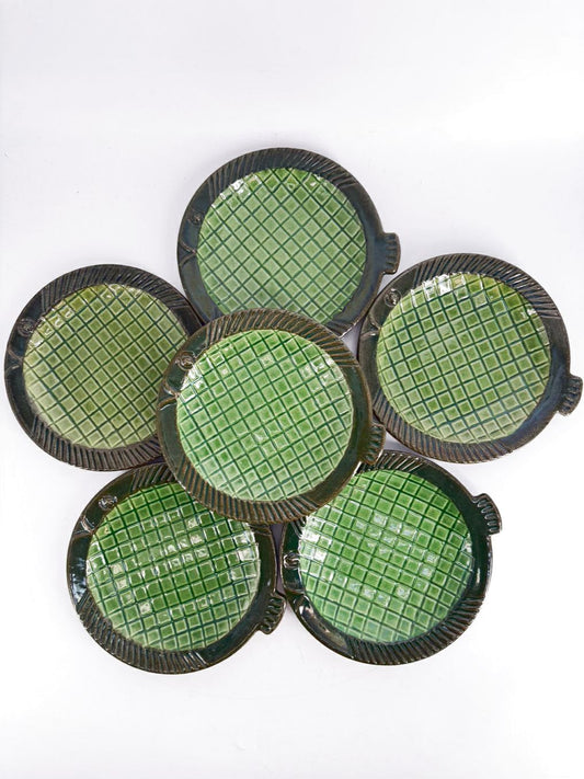 ANDERSON & JOHANNSON Green Höganäs Pottery Fish Plate Setting For 6