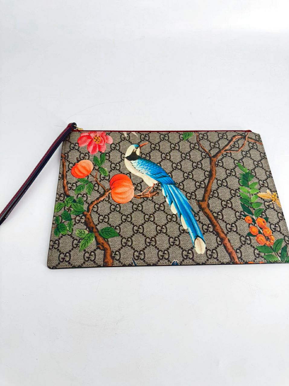 GUCCI Red & Brown Handpainted Tian GG Supreme Zip Pouch