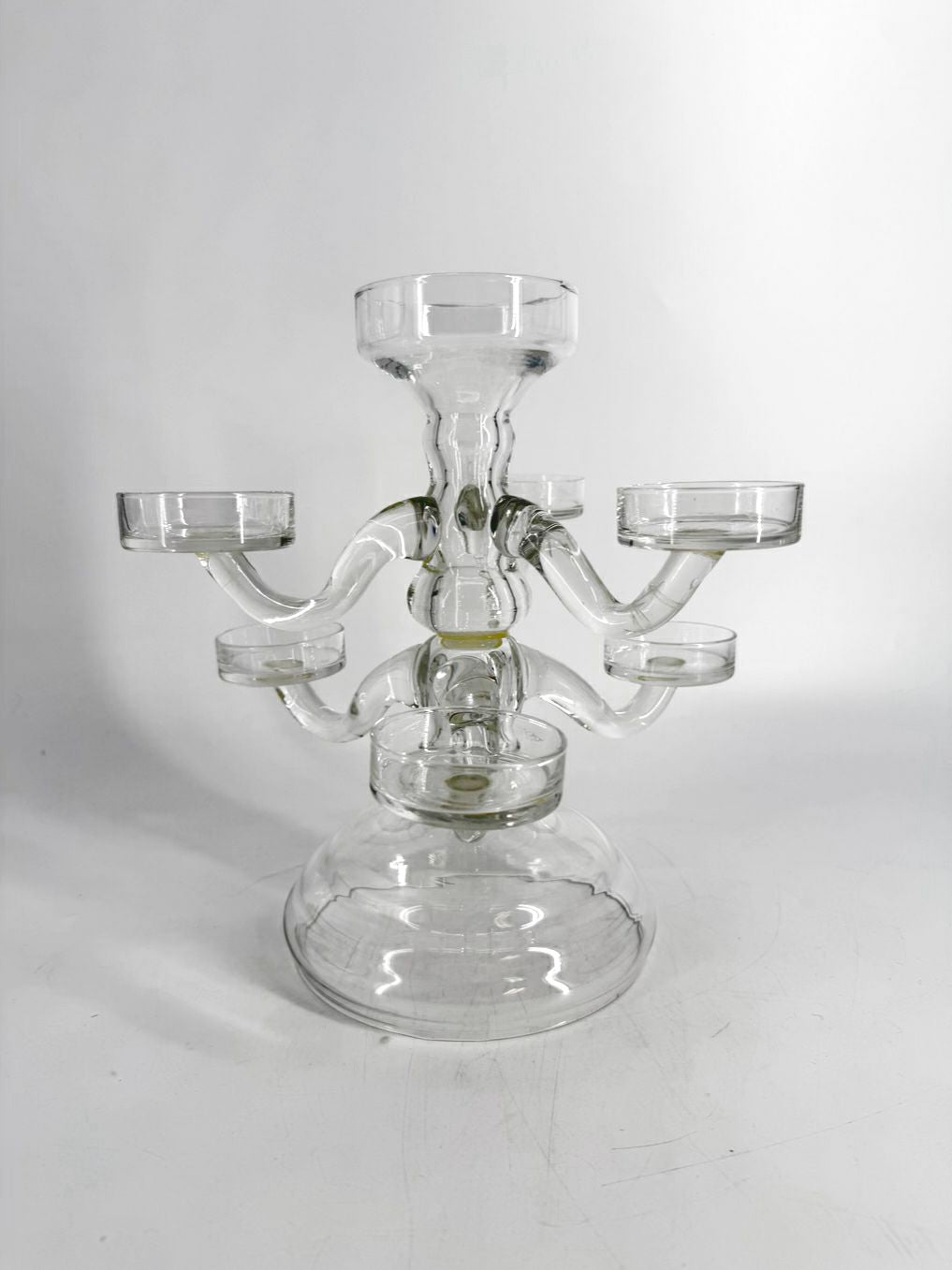 Clear Blown Glass Six Arm Epergne Candleholder
