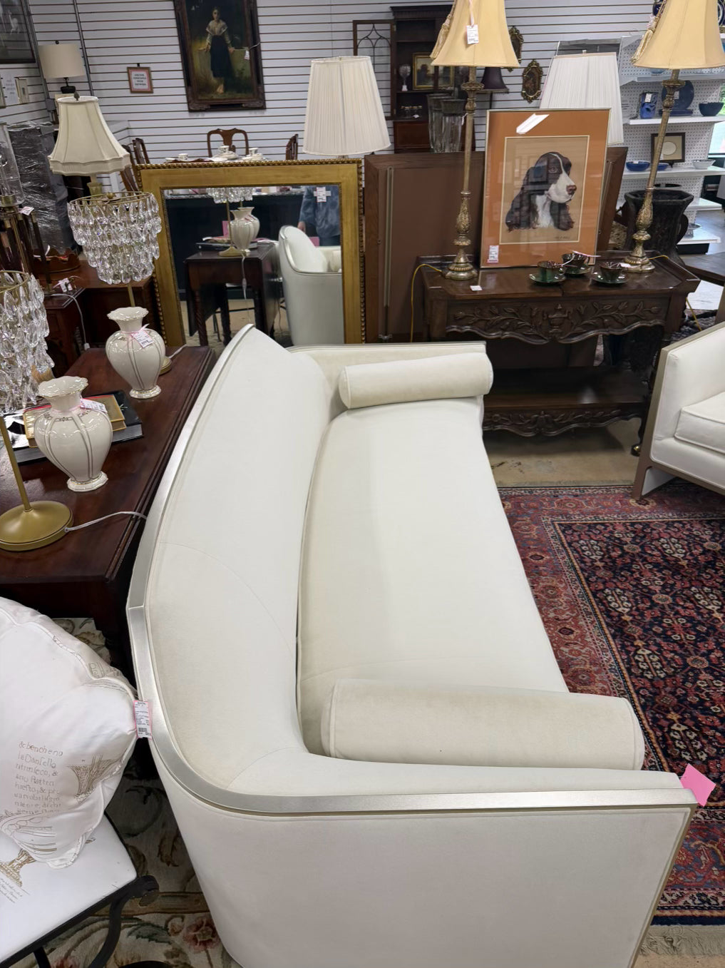 CARACOLE The Cats Meow White Velvet Sofa