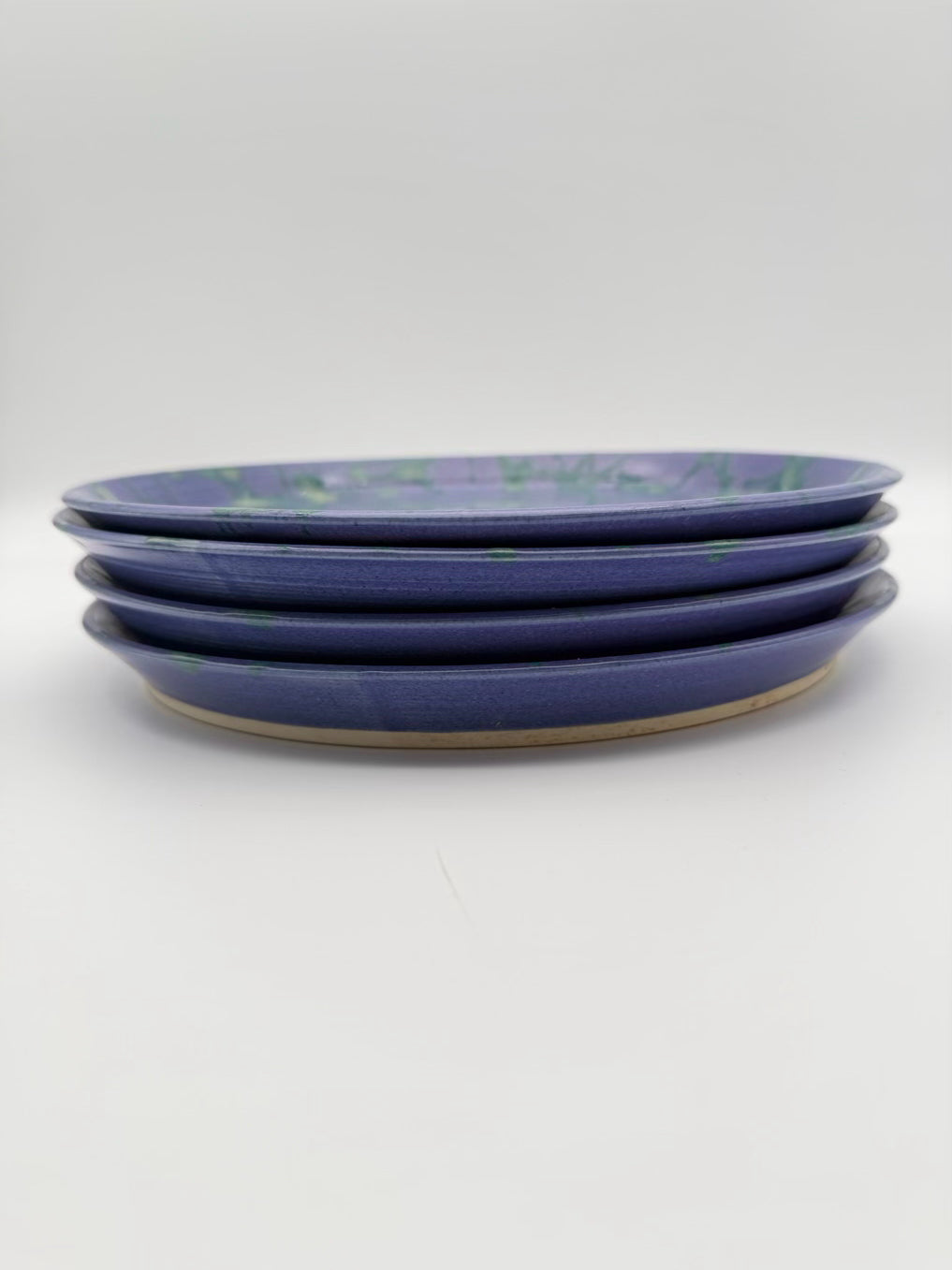 ROBIN BLOOM Purple & Green Pottery Set Of 4 Plates