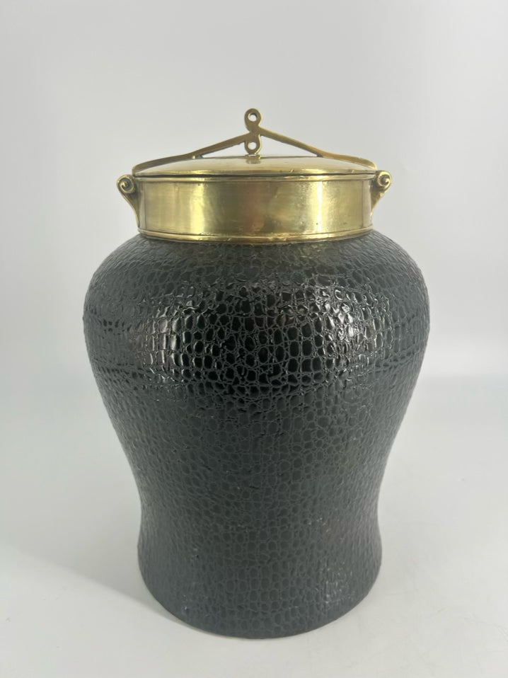 Brown Tozai Ceramic Jar W/ Brass Lid